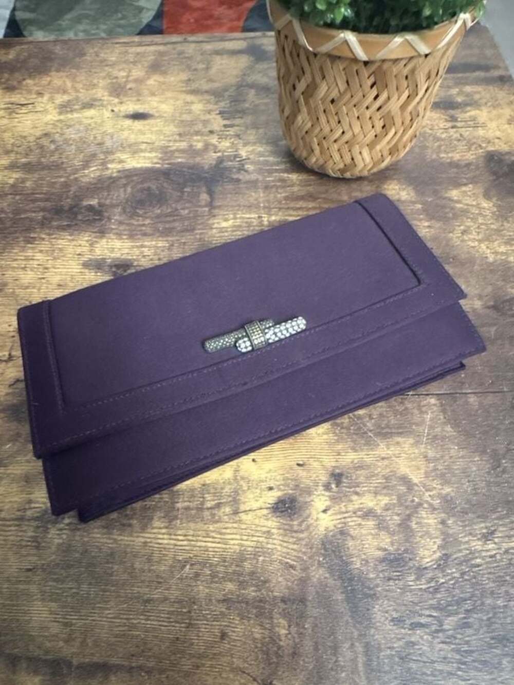 Judith Jack Purple Satin Crystal Embellished Clutch Bag